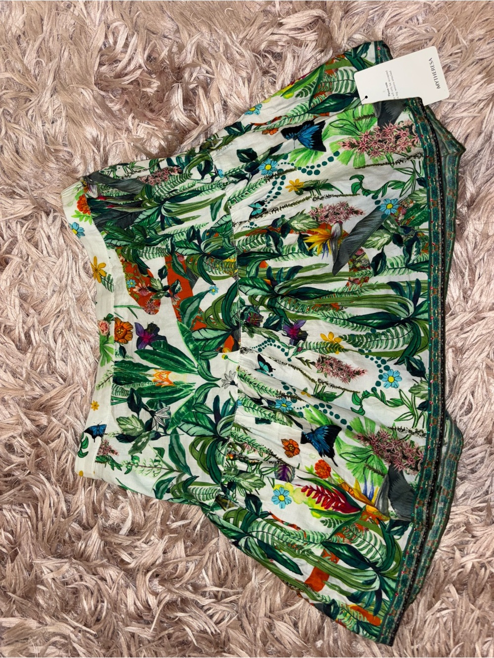 Mytheresa size 12 and 8 Tropical Print Pleated Mini Skirt - Green Botanical